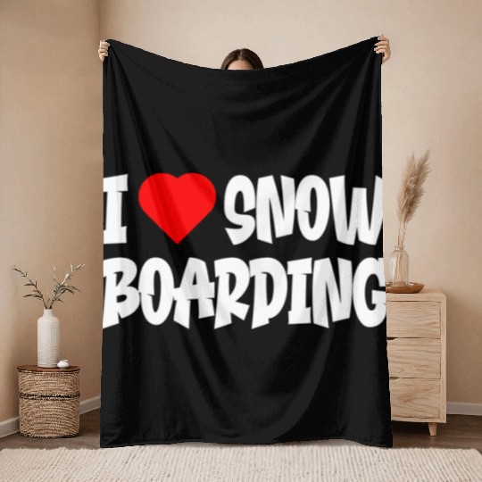 I Love Snowboarding Throw Blankets