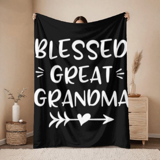 Blessed Great Grandma Heart Arrow Graphics Throw Blankets