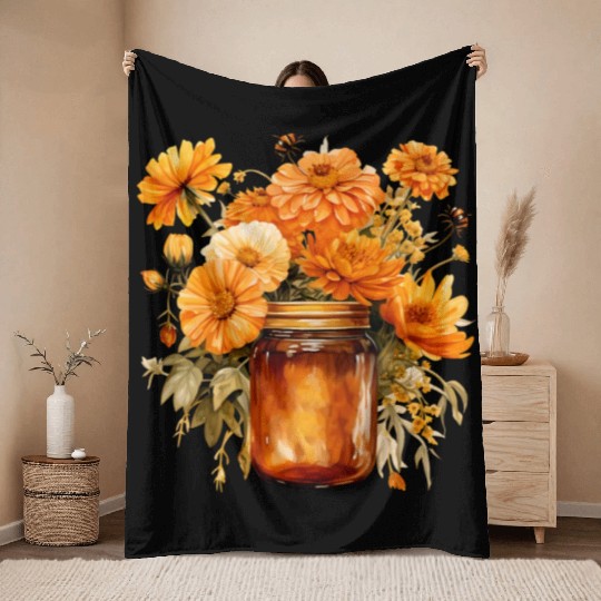 Vintage Wildflower Poster Green Botanical Wall Art Throw Blankets