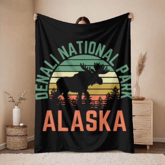 Denali National Park Alaska Moose Hiking Nature Throw Blankets