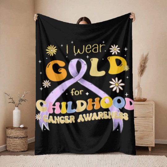 I Wear Gold For Childhood Cancer Awareness Throw Blankets