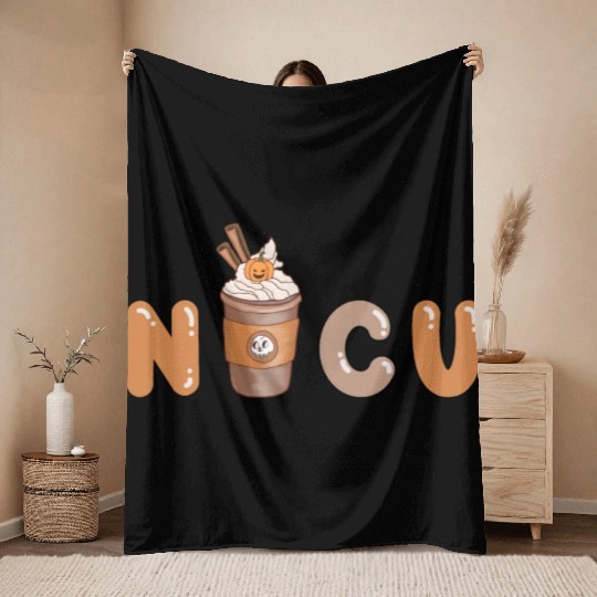 Cute NICU Coffee Halloween design Throw Blankets
