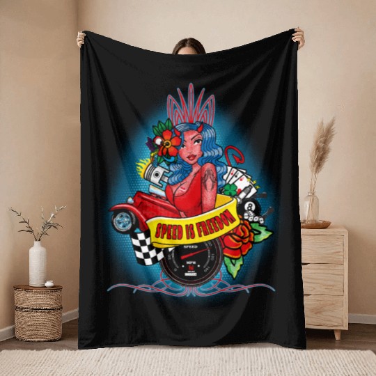 Pin up, Hot rod and Speedometer Throw Blankets