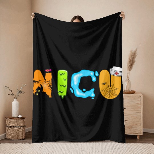Cute NICU Halloween design Throw Blankets