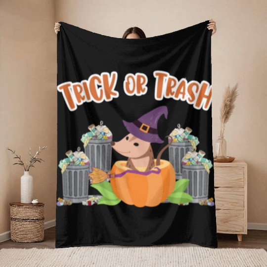 Trick or Trash Happy Halloween Throw Blankets