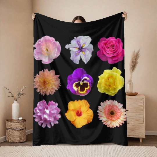 Colorful spring flowers pattern Throw Blankets
