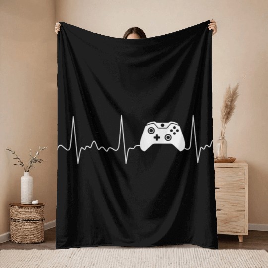 Gamer Heartbeat Video Game Lover Gaming Throw Blankets