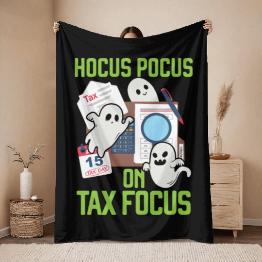 Hocus Focus on Tax Focus Accountant Halloween Throw Blankets