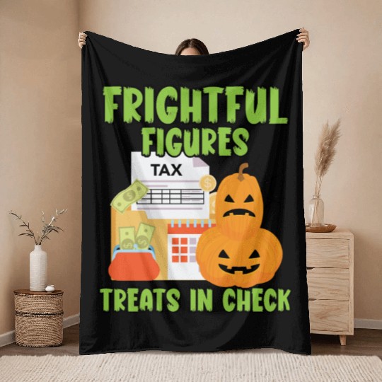 Frightful Figures Treats in Check Halloween Throw Blankets