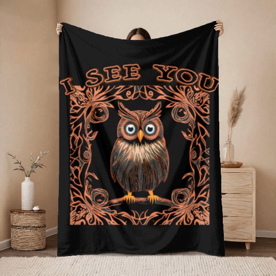 I see you owl Throw Blankets