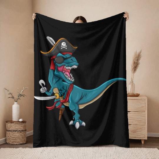 Cool Dinosaur Jolly Pirate Decor Lazy Halloween Throw Blankets