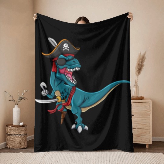 Cool Dinosaur Jolly Pirate Decor Lazy Halloween Throw Blankets