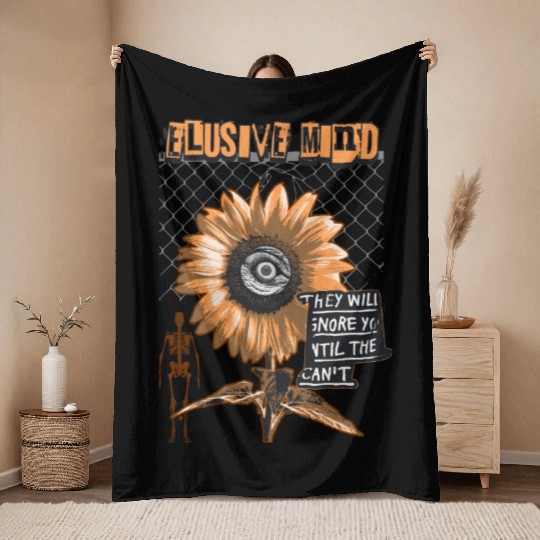Sun Flower Mind in Retro Design with Skeleton Throw Blankets