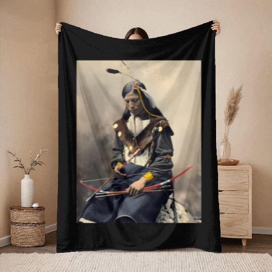 Native American Chief Bone Necklace With Bow Arrow Throw Blankets