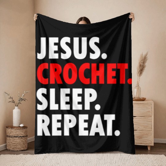 Jesus Crochet Sleep Repeat Novelty Hobby Throw Blankets