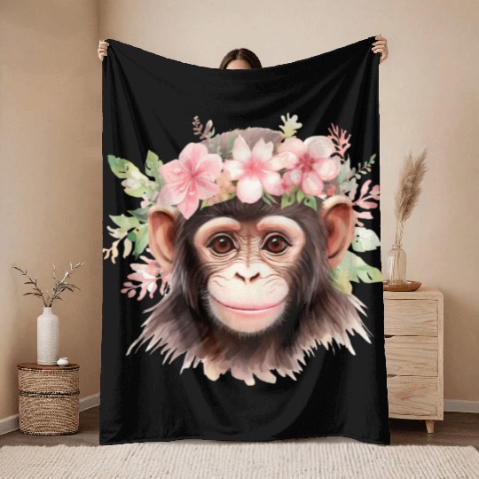 Monkey Chimpanzee Jungle Animal Boho Floral Ape Throw Blankets