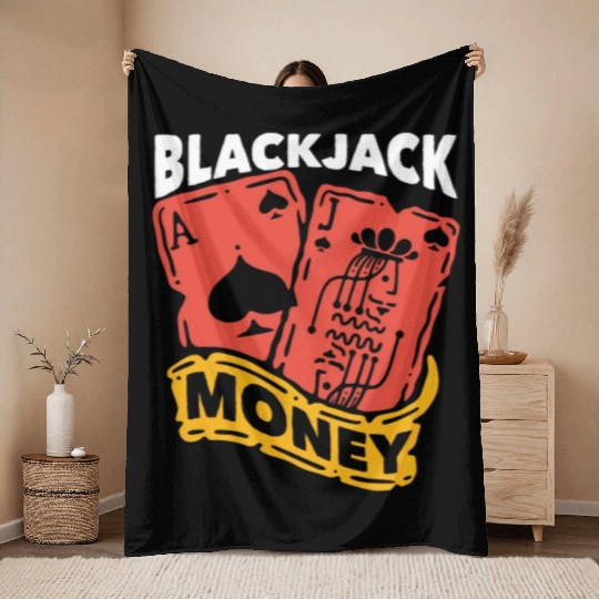 Classic Blackjack Money Casino Card Game Dealer Throw Blankets