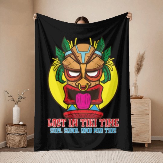 Tiki Mask Hawaiian Decor Luau Party South Pacific Throw Blankets