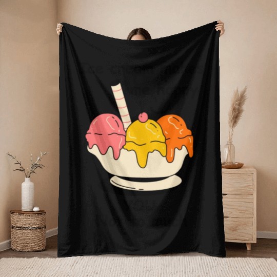 Ice cream makes me happy Throw Blankets