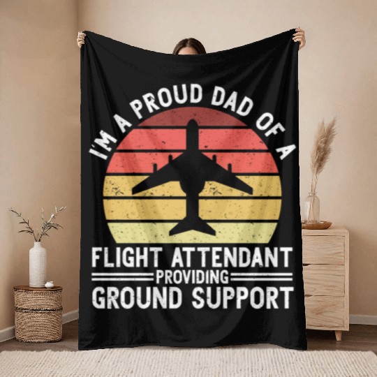 Flight Attendant Dad Airplane Flight Attendant Throw Blankets