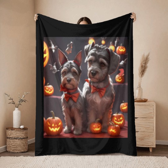 Schnauzer Hallooween Spooktacular Throw Blankets