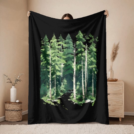 Happy Green Wild Forest - Adventure Hiking Trail Throw Blankets