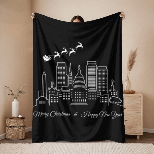Merry Christmas Happy New Year Washington DC Throw Blankets