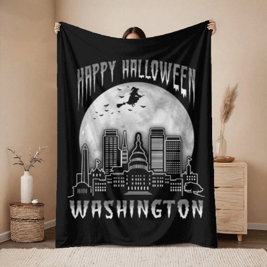 Happy Halloween Washington DC Throw Blankets