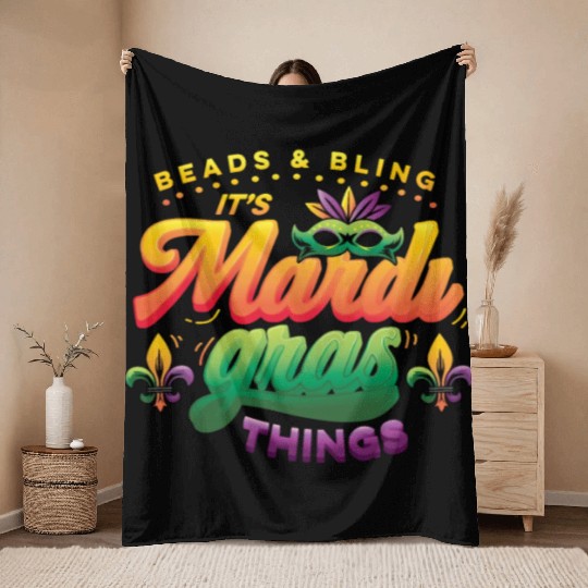 Beads & Bling It's Mardi Gras Things Throw Blankets