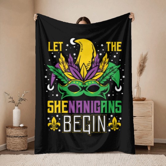 Mardi Gras Let The Shenanigans Begin Throw Blankets