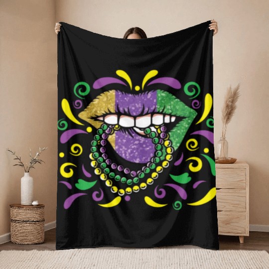 Lips Beads Mardi Gras Throw Blankets