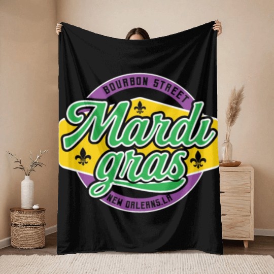 Mardi Gras Bourbon Street Throw Blankets