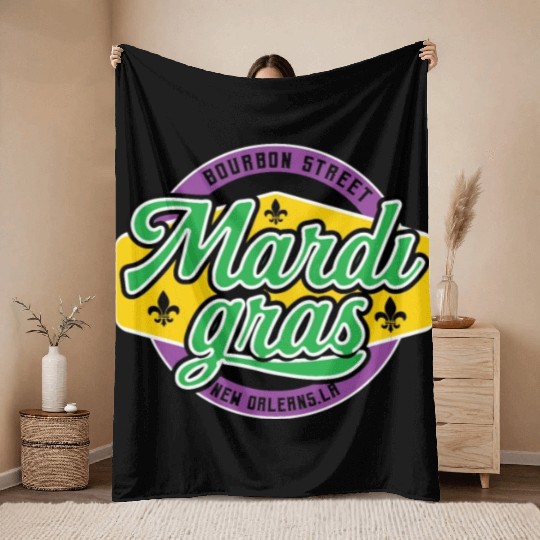 Mardi Gras Bourbon Street Throw Blankets