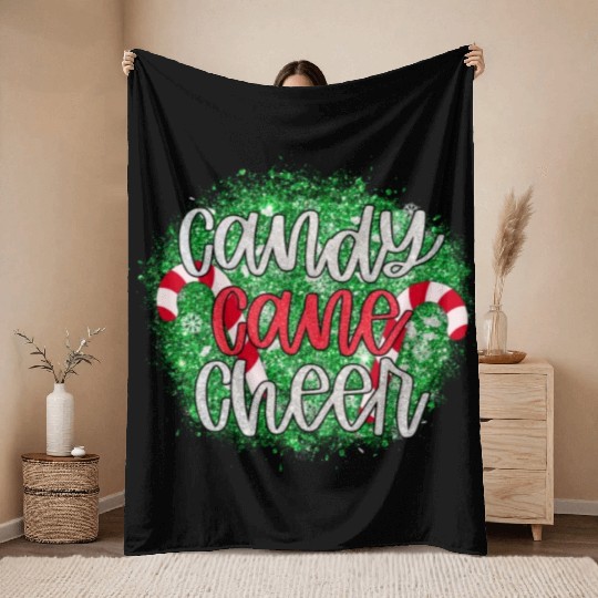 Candy Cane Cheer Happy Christmas Xmas Holiday Throw Blankets