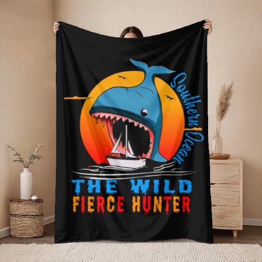 South Seas Navy Boat Attacked by Whale on Sea Throw Blankets