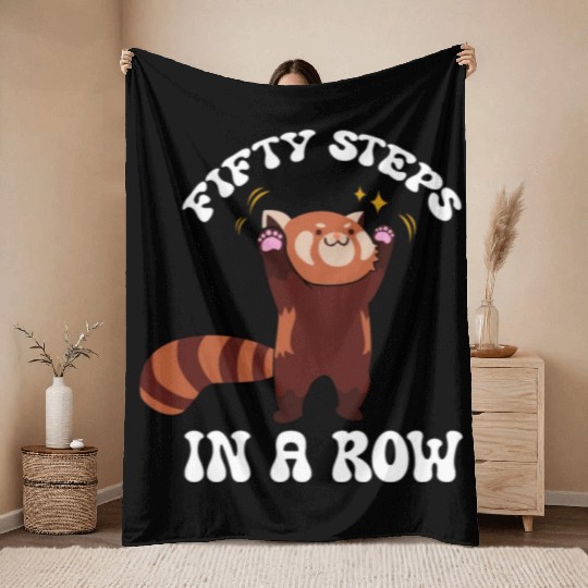 Fifty Steps In a Row Funny Walk Routine Red Panda Throw Blankets