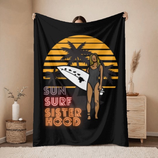 Sun, Surf, Sisterhood Throw Blankets