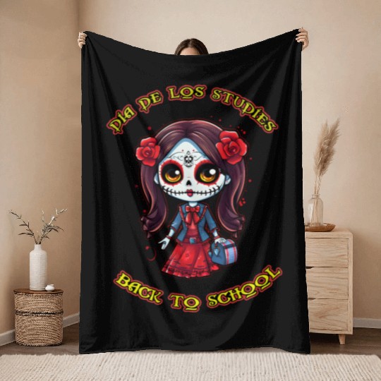 day of the dead back to school Throw Blankets