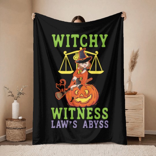Witchy Witness Law's Abyss Scary Lawyer Halloween Throw Blankets