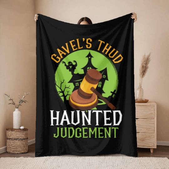 Gavel's Thud Haunted Judgment Lawyer Halloween Throw Blankets