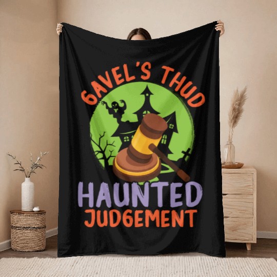 Gavel's Thud Haunted Judgment Lawyer Halloween Throw Blankets