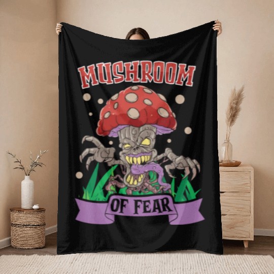 Horror Halloween Mushroom Collector Mushroom Farm Throw Blankets