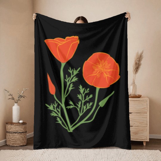 California Poppies on Clear Background Throw Blankets