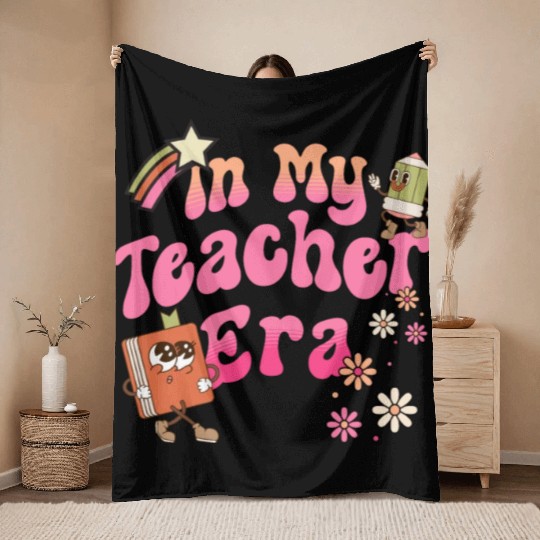 In My Teacher Era First Day Of School Throw Blankets