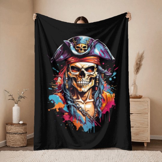 Pirate skull artwork Throw Blankets