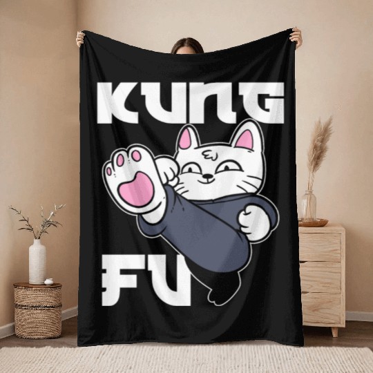 Kung Fu Cat Cat Mom Throw Blankets