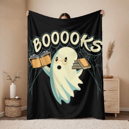 Ghost With Books Booooks Throw Blankets
