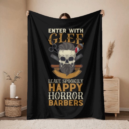 Horror Barber Spooky Hairdresser Hairstylist Hair Throw Blankets