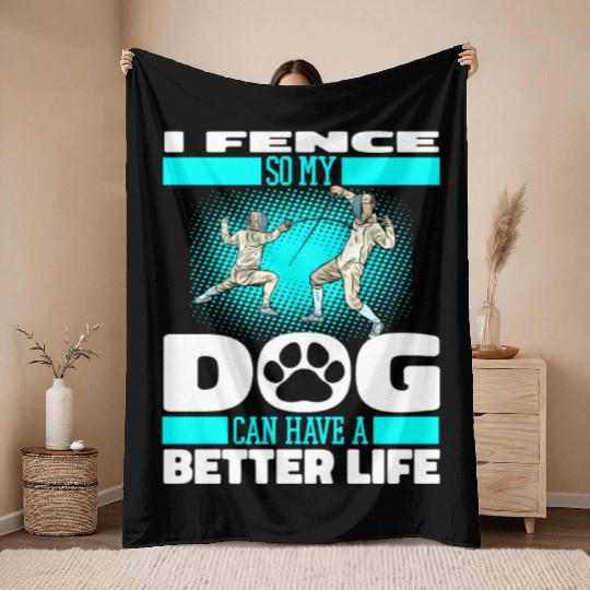 Fencing Fencer Dog Throw Blankets