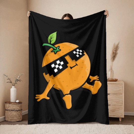 Cool Relaxing Orange Fruit Pixel Sunglasses Face Throw Blankets